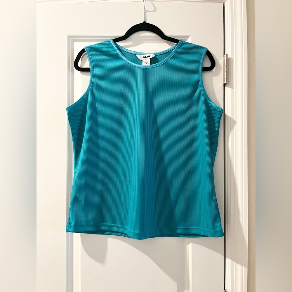 Alia Aqua Blue Teal Sleeveless Ribbed Shell Tank Top